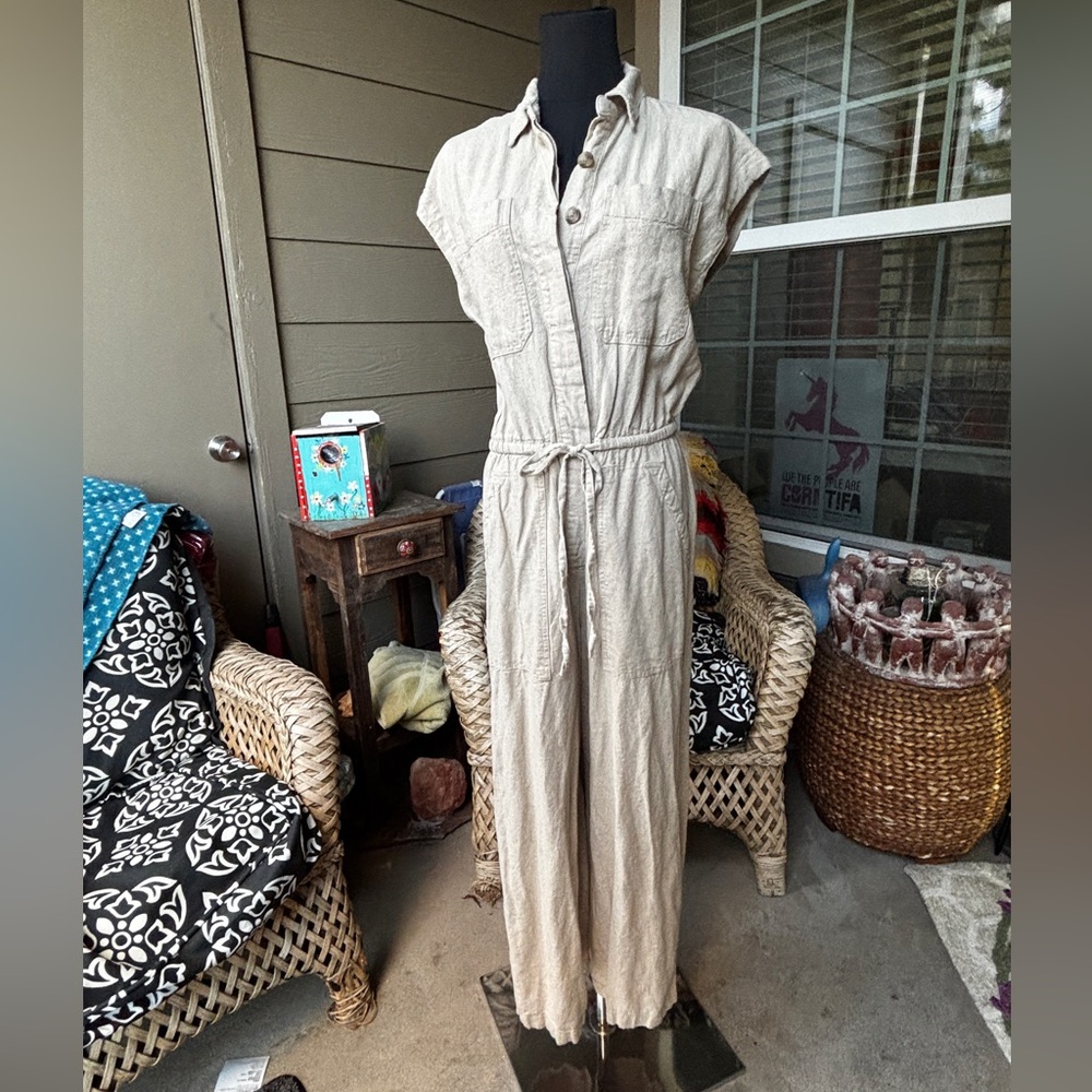 Universal Thread Beige Button-Front Jumpsuit - image 1